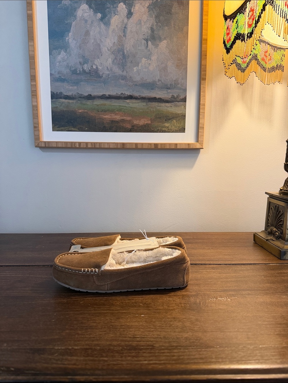 Suede Moccasin Slippers - Brown